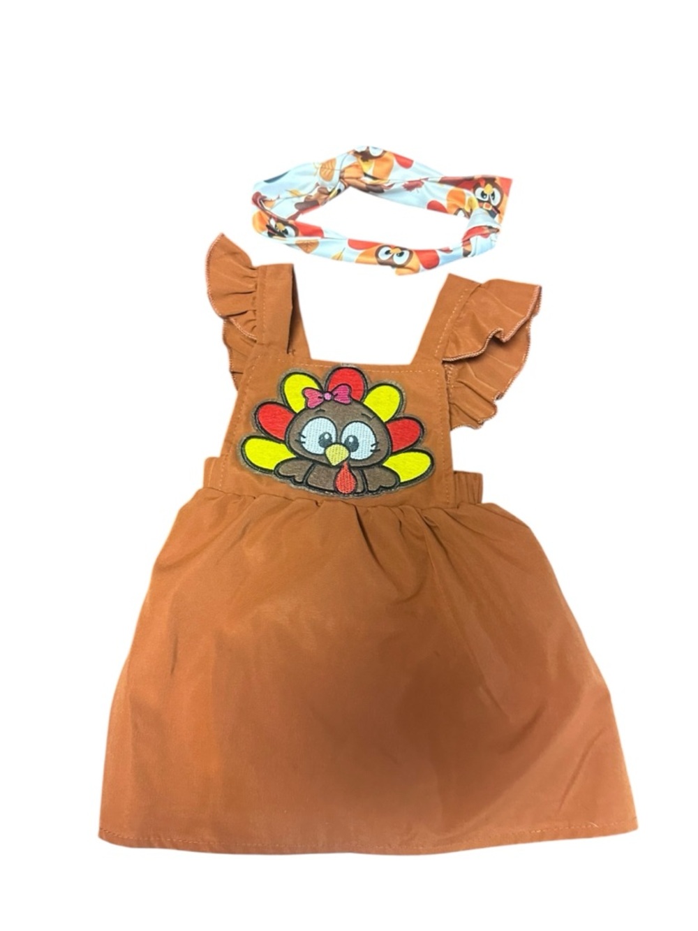Child’s  Brown Turkey  Dress with Printed Headband